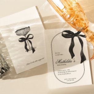 Black Coquette Bow Birthday Invitation