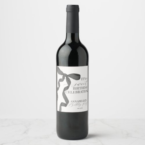 Black Coquette Bow Birthday Party Favors Wine Label