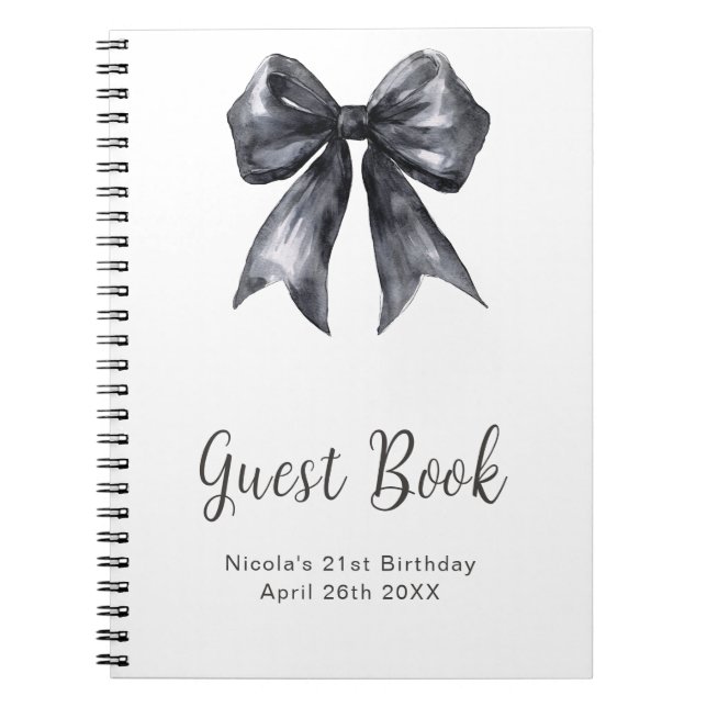 Black Coquette Bow Birthday Party Guest Book (Front)