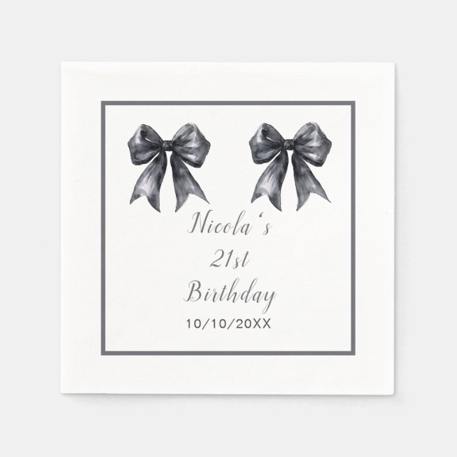Black Coquette Bow Birthday Party Napkins (Front)