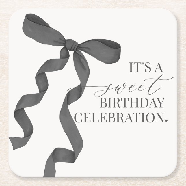 Black Coquette Bow Birthday Party Paper Coaster (Front)