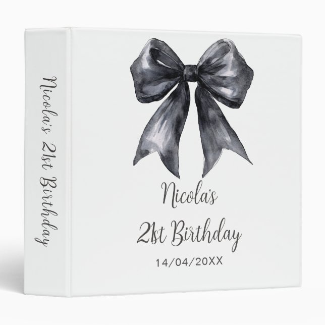 Black Coquette Bow Birthday Party Photo Album 3 Ring Binder (Front/Spine)