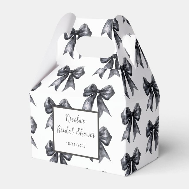 Black Coquette Bow Bridal Shower Favor Boxes (Front Side)
