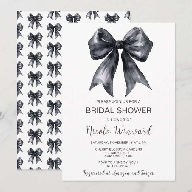 Black Coquette Bow Bridal Shower Invitation (Front/Back)