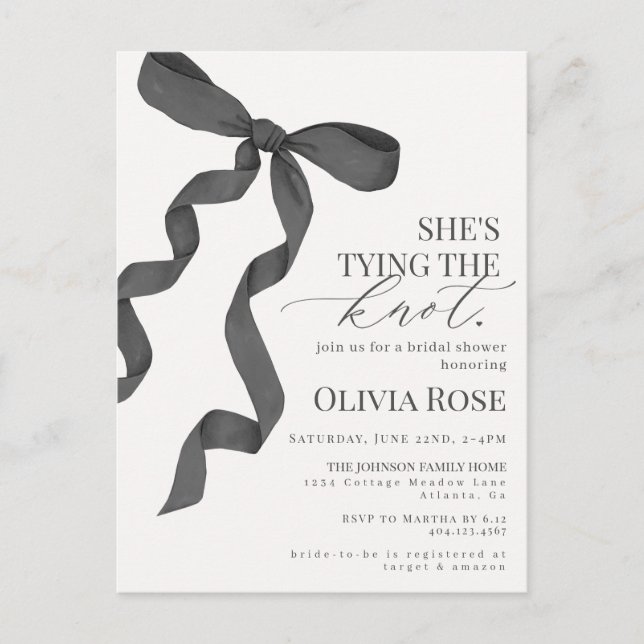 Black Coquette Bow Bridal Shower Invite (Front)