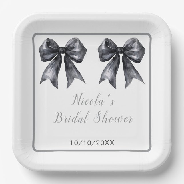 Black Coquette Bow Bridal Shower Paper Plates (Front)