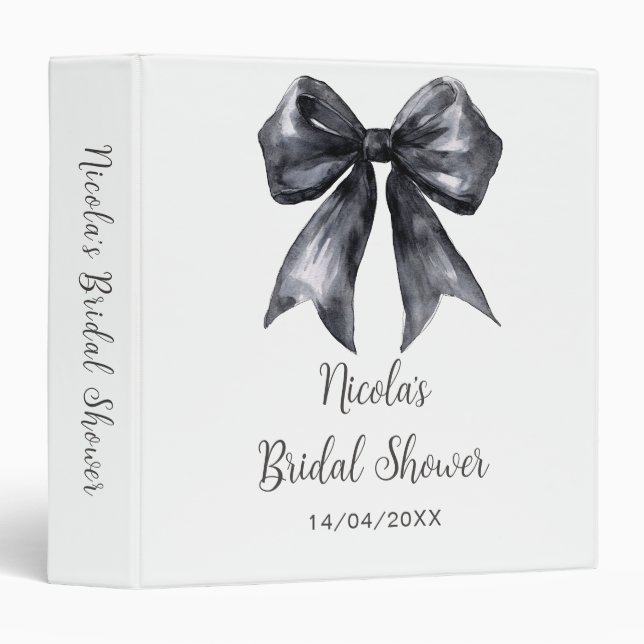 Black Coquette Bow Bridal Shower Photo Album 3 Ring Binder (Front/Spine)
