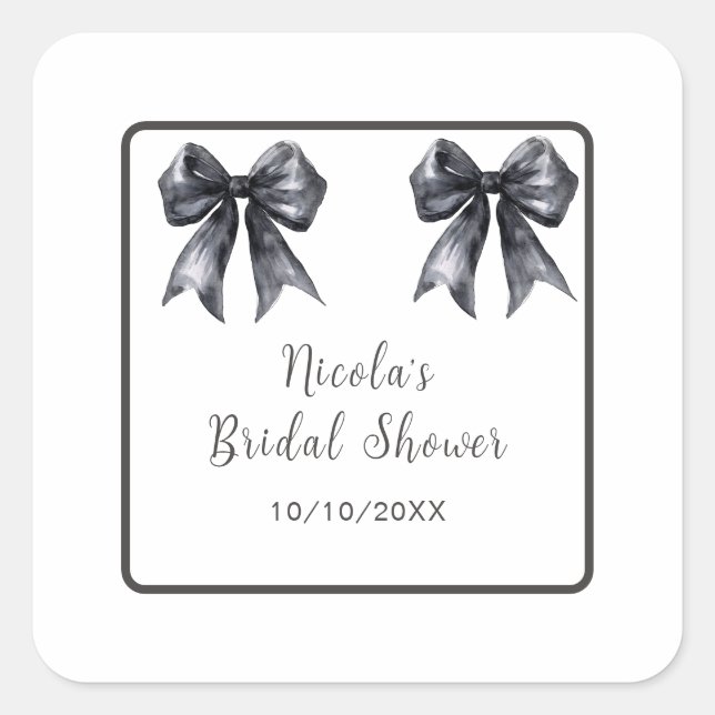 Black Coquette Bow Bridal Shower Square Sticker (Front)