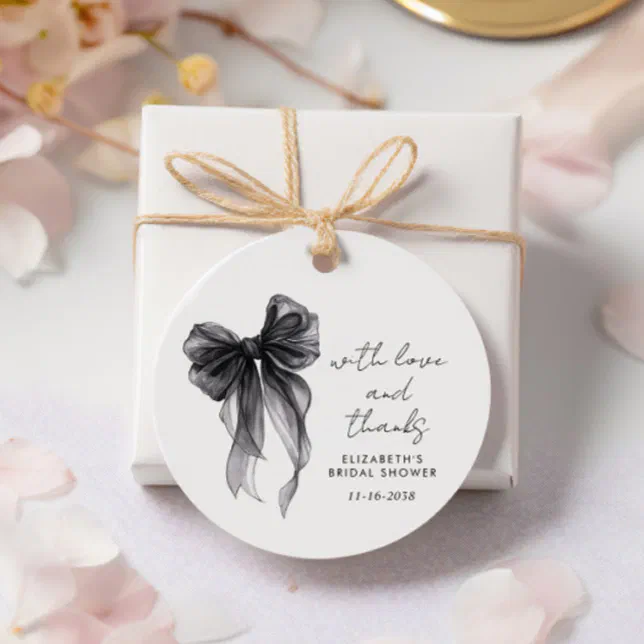 Black Coquette Bow Bridal Shower Thank You Favor Tags | Zazzle