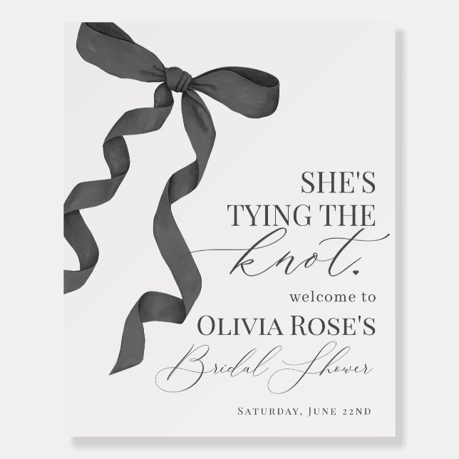 Black Coquette Bow Bridal Shower Welcome Sign (Front)