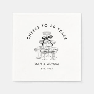 Black Coquette Bow Champagne Tower Anniversary Napkins