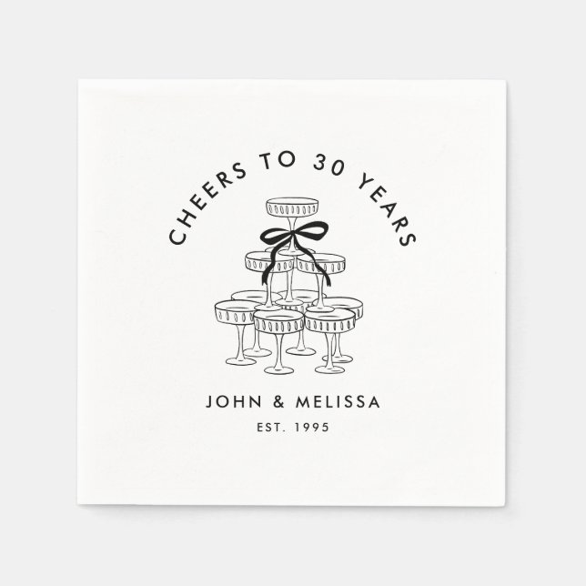 Black Coquette Bow Champagne Tower Anniversary Napkins (Front)