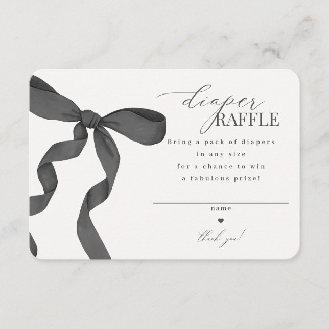 Black Coquette Bow Diaper Raffle invitation insert (Front)