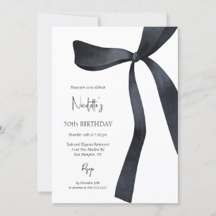 Black Coquette Bow Elegant 30th Birthday Invitation