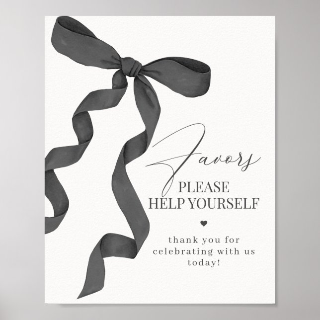 Black Coquette Bow Favors Party Decor Sign (Front)