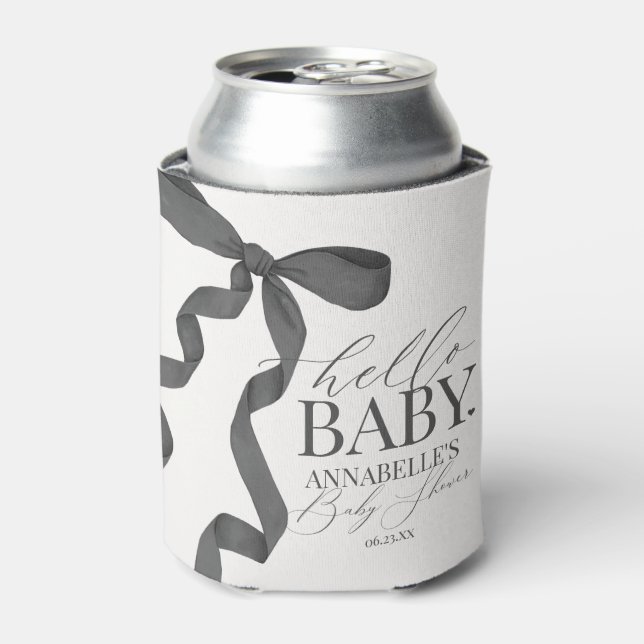 Black Coquette Bow Girl Baby Shower Dessert Favors Can Cooler (Can Front)