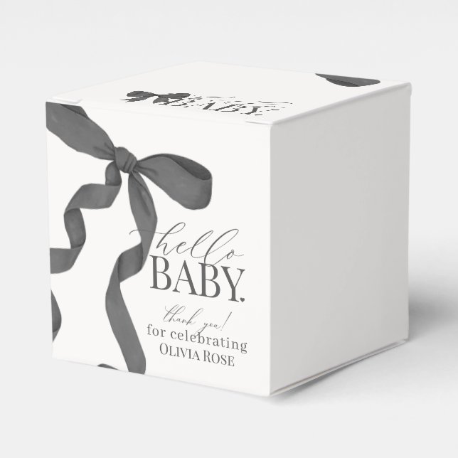Black Coquette Bow Girl Baby Shower Gift Favor Boxes (Front Side)