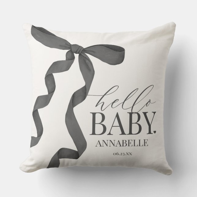 Black Coquette Bow Girl Baby Shower Gift Throw Pillow (Front)