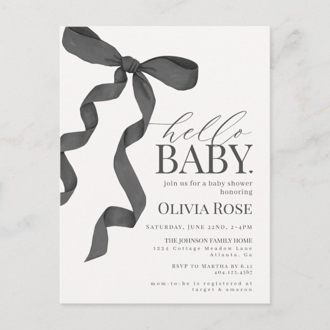 Black Coquette Bow Girl Baby Shower Invite (Front)