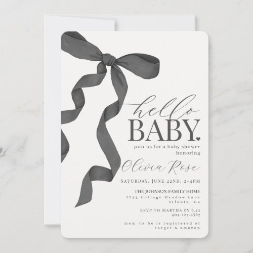 Black Coquette Bow Girl Baby Shower Invite