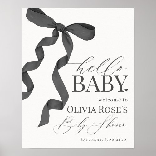 Black Coquette Bow Girl Baby Shower Welcome Sign