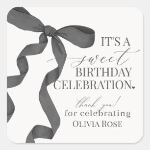 Black Coquette Bow Girl Birthday Party Favor Square Sticker