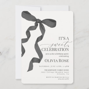 Black Coquette Bow Girl Birthday Party Invitation