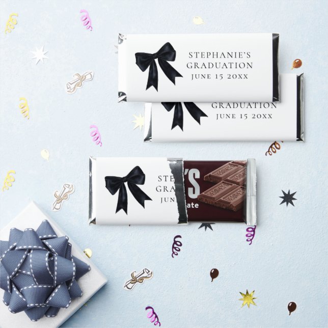 Black Coquette Bow Graduation  Hershey Bar Favors (Front)