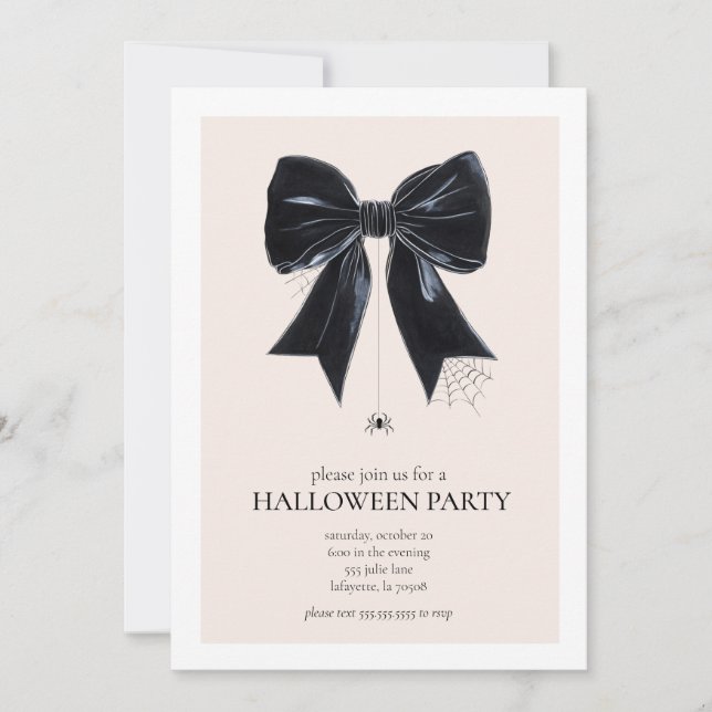 Black Coquette Bow Halloween Party Invitation (Front)