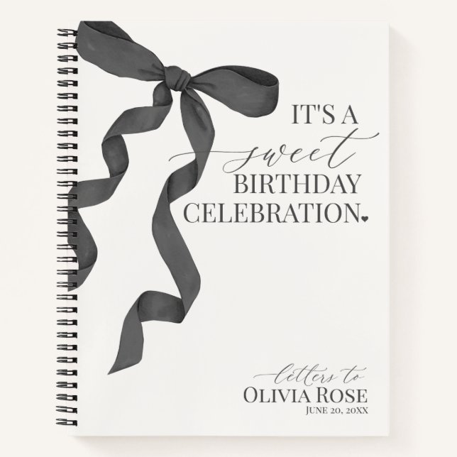 Black Coquette Bow Letters to Birthday Girl Gift Notebook (Front)