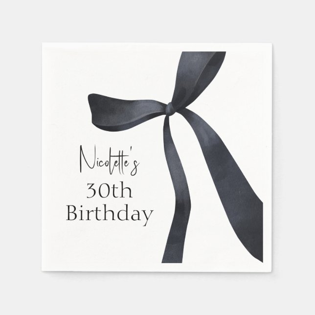 Black Coquette Bow Old Money 30th Birthday Napkins (Front)