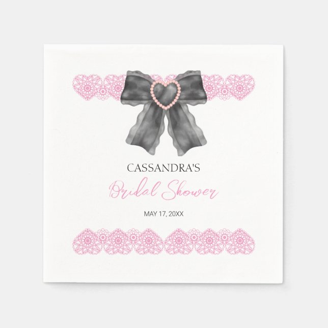 Black Coquette Bow Pink Lace Bridal Shower  Napkins (Front)
