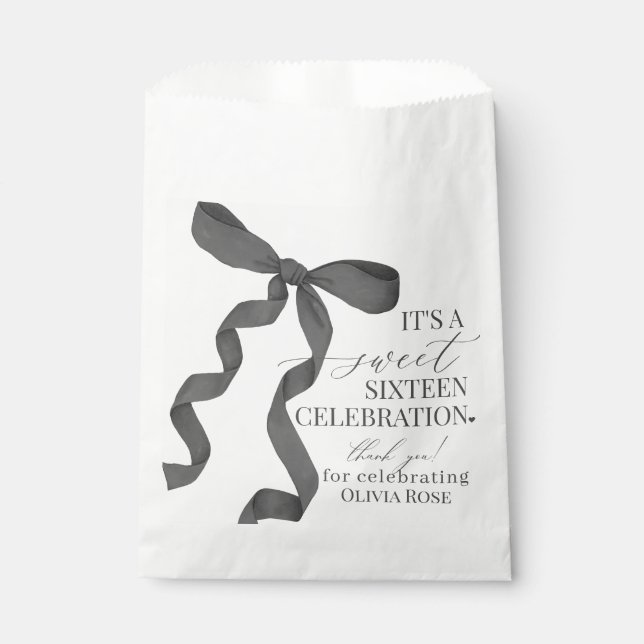 Black Coquette Bow Sweet 16 Birthday Dessert  Favor Bag (Front)