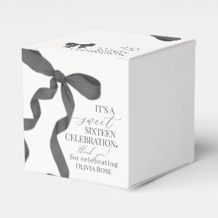 Black Coquette Bow Sweet 16 Birthday Party Gift Favor Boxes