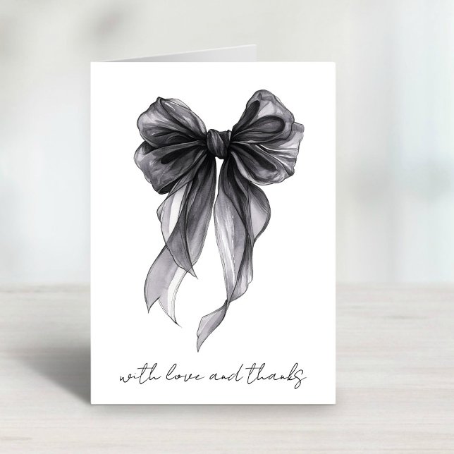 Black Coquette Bow Watercolor Bridal Shower Thank You Card (Creator Uploaded)