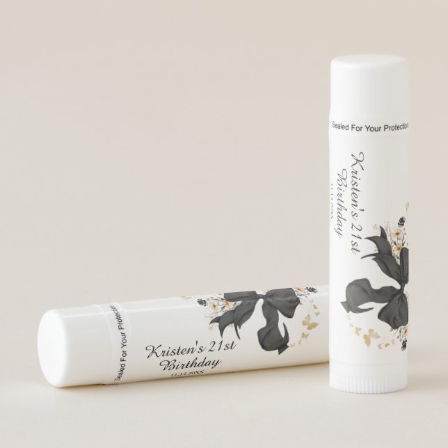 Black Coquette Bow Wldflowers Birthday Lip Balm (Front)