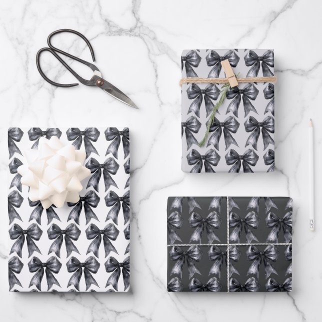 Black Coquette Bow Wrapping Paper Sheets (Front)