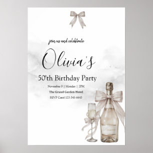 Black Coquette Minimalist Elegant 50th Birthday Poster