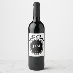Black Coquette Monogram Charm  Wine Label