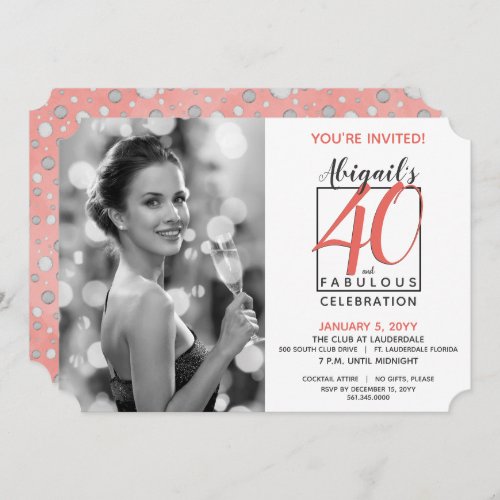 Black  Coral 40 and Fabulous Any Number Birthday Invitation
