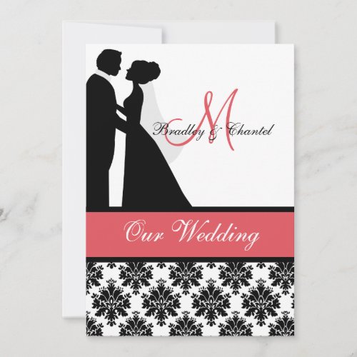Black, Coral, and White Couple Wedding Invitation