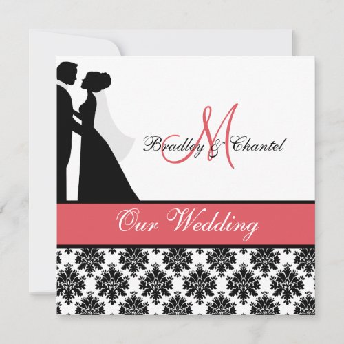 Black, Coral, and White Couple Wedding Invitation