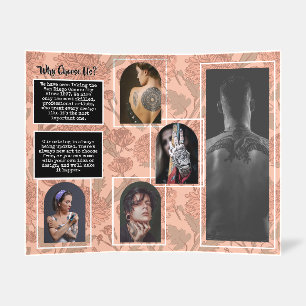 Black & Coral Floral Tri-Fold Tattoo Parlor  Brochure