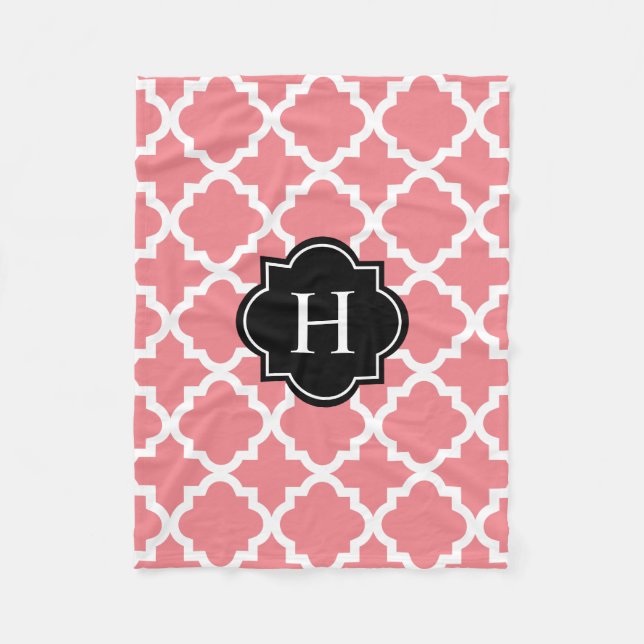 Black & Coral Monogram | Fleece Blanket (Front)
