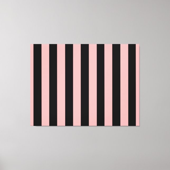 Black & Coral Pink Striped Canvas Wall Art (Front)