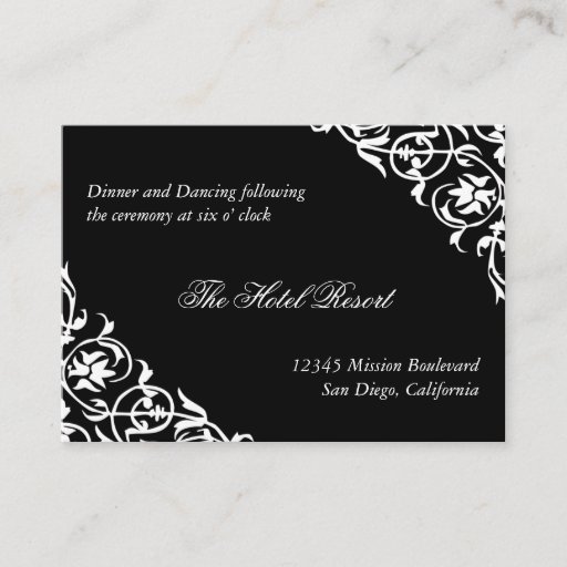 Customizable Black corner scroll wedding reception enclosure business cards