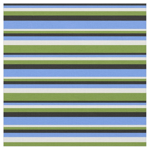 Black, Cornflower Blue, Beige & Green Stripes Fabric