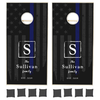 Black cornhole boards with American Police flag Cornhole Set