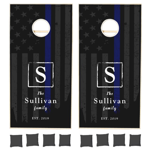Black cornhole boards with American Police flag Set (Set)