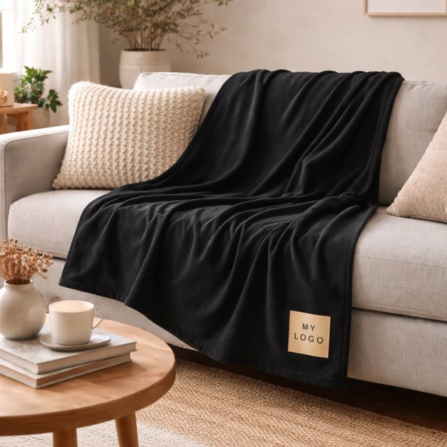 Black corporate logo custom company gift fleece blanket (Creator Uploaded)